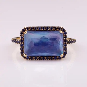 Feuille de nacre avec lapis et saphir 14k argent 925 bague de pierres précieuses haute qualité prix usine bague délicate 925 - Product Image 4