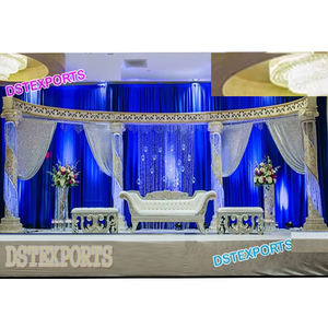Modern Wedding Fiber Crystal Pillars Stage <b>Set</b> Arabian Wedding Stage <b>Set</b> <b>Decoration</b> Indian Wedding Stages Manufacturer - Product Image 1