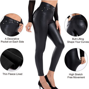 Leggings en similicuir taille haute pour femmes collants extensibles d'hiver de couleur personnalisée confortable élégant devant plat taille élastique - Product Image 4