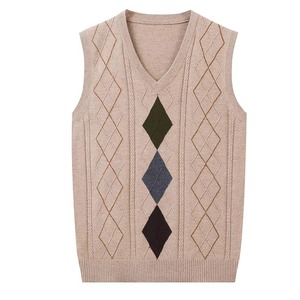 Chaleco de Hombre con Diseño Argyle, Suéter de Lana, Cuello en V, Sin Mangas - Product Image 3