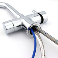 Robinet de cuisine moderne à double poignée, finition chrome poli, pour eau potable, eau filtrée froide et chaude, et eau gazeuse, robinet de cuisine 4 en 1