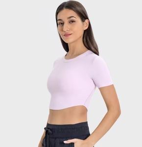 T-shirts décontractés d'été pour femmes hauts courts respirants avec col carré couleur unie à manches courtes en gros t-shirts - Product Image 2