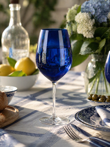 Set of 6pcs Wine Goblets 50 cl (17 fl oz) Blue Sprayed Glass Blue and Transparent Stem Modern Elegant Style Color Wine Excelsa - Product Image 6