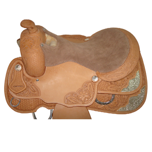 Classic Western Show English Saddle Cuero natural mecanizado a mano con asientos cómodos de gamuza duraderos Tamaños 10 ''y 18'' - Product Image 2