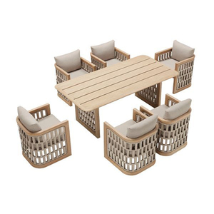 Ensemble de canapés modulaires de luxe en bois pour l'extérieur, résistant aux intempéries et aux décolorations, canapé sectionnel de jardin, mobilier de salon haut de gamme pour cour. - Product Image 4