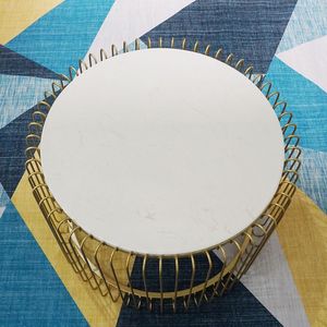 SFBT021-Contemporary Brass <b>Sofa</b> <b>Table</b> with Chimera Cage Yellow Brass and White Marble Decorative Feature - Product Image 3