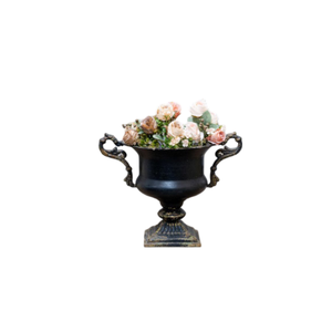 Maceta de urnas de jardín de Metal con acabado antiguo con mango y Pedestal para maceta de plantas de Metal decorativa para jardín al aire libre - Product Image 3