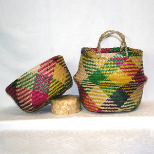 Collapsible Laundry <b>Basket</b> Hamper for Dirty Clothes Colorful Natual Seagrass Foldable <b>Belly</b> <b>Baskets</b> - Product Image 6