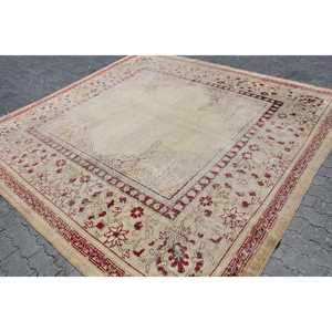 Turkish 9.2x9.6 ft Rug, Vintage Rug, <b>Red</b> Solid <b>Wool</b> Rug - Product Image 2