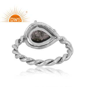 แหวนบิดอัญมณีมอสสีเขียวธรรมชาติสีเงินออกซิไดซ์ - Product Image 4