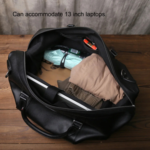 Sac de voyage en cuir noir avec fermeture à glissière pour les voyages - Product Image 5