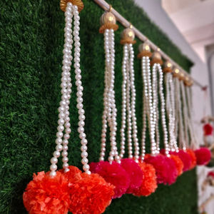 Pearl Beads String with Marigold <b>Flower</b> Hanging Festive Decor for Holi Diwali Thanksgiving Hanukkah Navratri and Pooja Bunting - Product Image 1