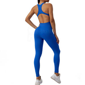 Low Moq Custom Made Logo Stretchy Workout Wear Custom Spandex/Polyester Sleeveless Ribbed <b>Bodycon</b> Fitness <b>Jumpsuit</b> For Women - Product Image 2