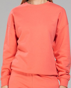 Sweat-shirt en molleton pour femme, imprimé, couleur corail, surdimensionné, super peigné, bio-lavé, pré-rétréci, ourlet côtelé Derby, vente en gros - Product Image 1