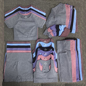 Conjunto de Yoga XS de 2 piezas para mujer, pantalones de cintura alta para correr, Sujetador deportivo sin costuras, ropa de Fitness para gimnasio, cintura alta, cómodo patrón sólido - Product Image 2