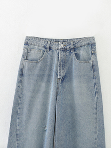 OEM personalizado cremallera mosca Denim pierna ancha de longitud completa casual moda jeans pantalones de las mujeres de encargo suelta de alta cintura Boyfriend estilo de mezclilla - Product Image 3