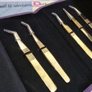 Line Pattern Design Handle Gold Plated <b>Eyelash</b> <b>Tweezers</b> Stainless Steel Custom Logo Pointed Curved <b>Eyelash</b> Extension <b>Tweezers</b> - Product Image 1