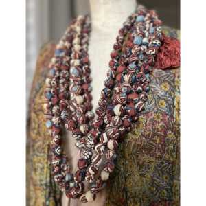 SIX <b>STRING</b> SARI BEAD NECKLACE-Bohemian Style Wood Jewelry with Turquoise Agate Freshwater Pearl Quartz Religious Gift - Product Image 1