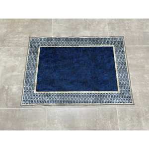 Navy Blue <b>Chenille</b> <b>Rug</b>: Geometric Modern Accent <b>Rug</b>,Nonwoven Soft <b>Rug</b> - Product Image 1