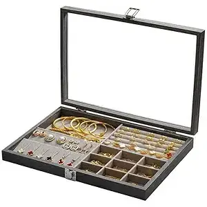 DreamCraft Vintage Style Multi-Functional <b>Wooden</b> <b>Jewelry</b> <b>Box</b> Organizer with Clear Lid Metal Display Case for Women Vietnam - Product Image 5