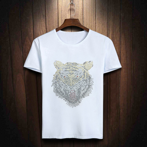 Venta al por mayor 100% algodón camiseta de los hombres de calidad superior Rhinestone Casual Wear Camiseta de punto en blanco - Product Image 4