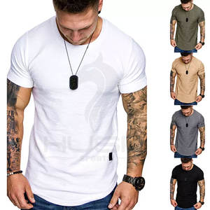 T-shirt uni en coton et Polyester pour hommes, bon prix, coupe Slim, entraînement - Product Image 1