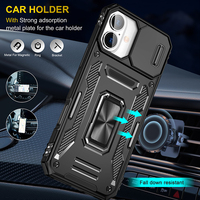Coque de téléphone antichoc hybride TPU+PC avec béquille et protection intégrale de l'appareil photo Rugged Armor pour 16 Plus/15/14