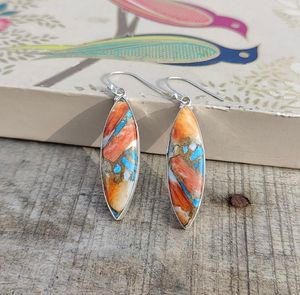 Boucles d'oreilles en argent sterling 925 avec pierres précieuses, turquoise épineuse naturelle, bohème, boucles d'oreilles pendantes - Product Image 2