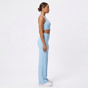 Custom Women's Seamless Yoga Set High Waist Wide Leg <b>Flare</b> <b>Leggings</b> & Racerback Sports Bra Gym Fitness Activewear 2 Piece Set - Product Image 3