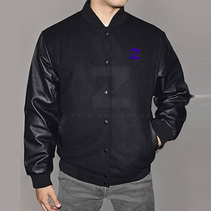 เสื้อแจ็คเก็ตเลตเตอร์แมนผ้าแคนวาสหนังสำหรับผู้ชาย ผลิตในปากีสถาน เป็นมิตรกับสิ่งแวดล้อม ระบายอากาศได้ดี เหมาะสำหรับฤดูหนาว มีโลโก้ด้านหน้า - Product Image 5