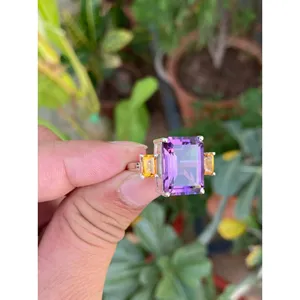 แหวนอเมทิสต์ซิทริน เงินแท้ 925 แหวนพลอยหลายชนิด ทำมือ ขายส่งเครื่องประดับ - Product Image 3