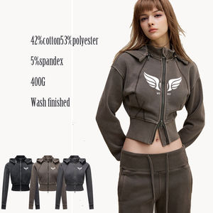 เสื้อมีฮู้ดสำหรับผู้หญิงซิปรูดแบบวินเทจซักได้ตามต้องการ - Product Image 1