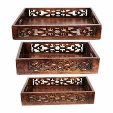 Plateau de service haut en bois avec poignée en métal durable et décoratif pour la maison et le restaurant de l'Inde - Product Image 5