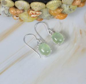 Boucles d'oreilles en pierres précieuses Prehnite 925 boucles d'oreilles en argent Sterling massif de forme ovale pour femmes filles boucles d'oreilles pendantes bijoux en argent - Product Image 2