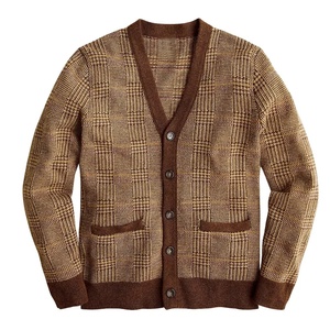Cardigan décontracté beige en maille torsadée épaisse, col en V, personnalisé, uni, avec poches, anti-plis, respirant, doublure en laine/acrylique - Product Image 1
