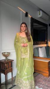 Trending Design Faux Georgette Heavy Embroidery <b>Sequence</b> Work <b>Top</b> And Sharara With Heavy Embroidery <b>Sequence</b> Work Dupatta Set - Product Image 5