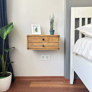 Mesita de noche flotante hecha a mano ecológica montada en la pared, almacenamiento, muebles de dormitorio de madera, diseño moderno, cajón personalizable - Product Image 4