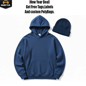 ONSTYLE SPORTS Spring Vintage Oversized Hoodie <b>Beanie</b> Set Warm <b>Fleece</b> Hoodie and Knit <b>Beanie</b> - Product Image 4