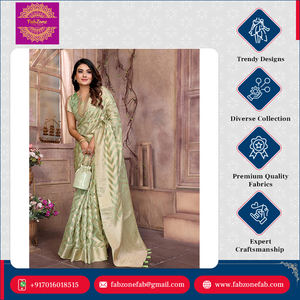 Design élégant Vêtements de fête ethniques indiens Saree Banarasi en soie organza douce de qualité supérieure avec bordure tissée Jari dorée - Product Image 4