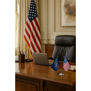 Custom North Dakota & U.S. Desk <b>Flag</b> Set Satin Plastic Polyester Silk with Aluminum <b>Pole</b> <b>for</b> Education - Product Image 3