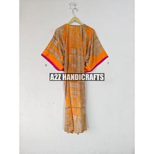 Caftan en soie indien fait à la main à fleurs pour femmes robe longue caftan plage couvrir fleur main bloc imprimé vêtements de nuit robe Maxi caftan - Product Image 6