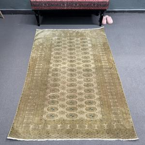 3.9x5.9 ft Rug, Vintage Turkish Rug, <b>Brown</b> <b>Wool</b> Rug - Product Image 1