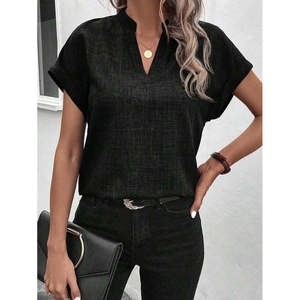 Women'<b>s</b> Short-Sleeved Mandarin Collar Sofia <b>Blouse</b>, 35751 - Black - Product Image 1