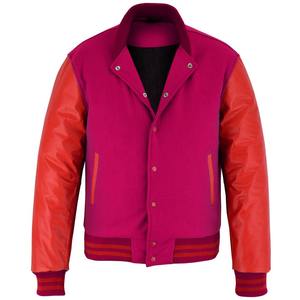 Qualité supérieure 2025 OEM Tendance Hommes Rose Polaire Avec Manches En Cuir Letterman Varsity Veste En Gros Varsity Vestes - Product Image 4