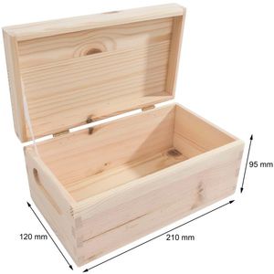 Caja de regalo de madera de pino sin terminar con tapa con bisagras y cierre frontal para manualidades, pasatiempos artísticos, almacenamiento en el hogar - Product Image 1