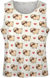 Lovely Pug Dogs Débardeur sans manches 100 % coton à col rond pour hommes, idéal pour la gym, le fitness et les tenues décontractées - Product Image 3