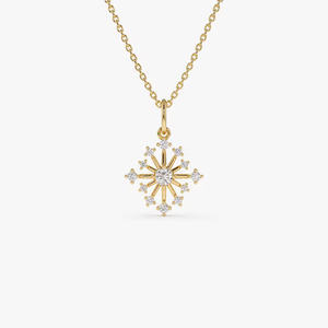 Collar de Cadena con Colgante de Diseño de Copo de Nieve con Diamantes de Laboratorio en Oro Sólido Puro de 14K de Galaxy Celestial Fine Jewelry, Regalo para Ella - Product Image 1