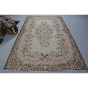 พรมสไตล์ตุรกีวินเทจขน5.8x9.7ft ทอแบบแบนมีลวดลายปะติดสำหรับตกแต่งห้องนั่งเล่นสีน้ำตาลเบจ - Product Image 1