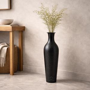 Modern <b>Tall</b> Black Hammered Metal <b>Floor</b> <b>Vase</b> | Decorative Aluminum Iron <b>Vase</b> for Living Room, Entryway & Contemporary Home Decor - Product Image 6