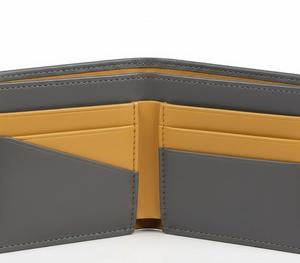 Portefeuille en cuir gris et jaune pour homme, accent géométrique, élégant et moderne, à double rabat et porte-cartes multiples - Product Image 3